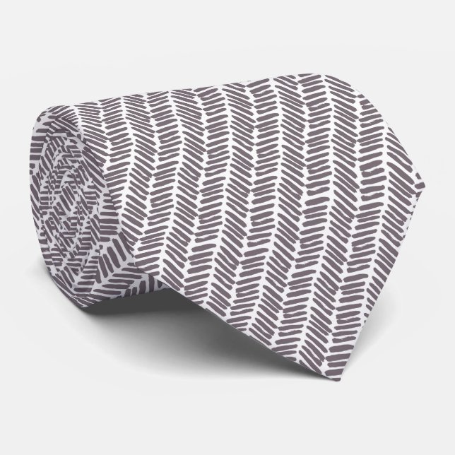 Cravate Simple Blanc Taupe Foncé Marron Abstrait Chevron (Roulé)