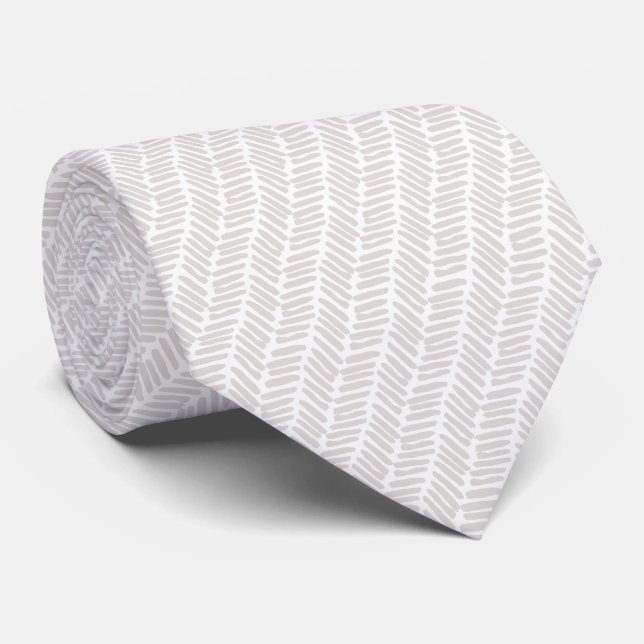 Cravate Simple champignon blanc chevron abstrait ivoire (Roulé)