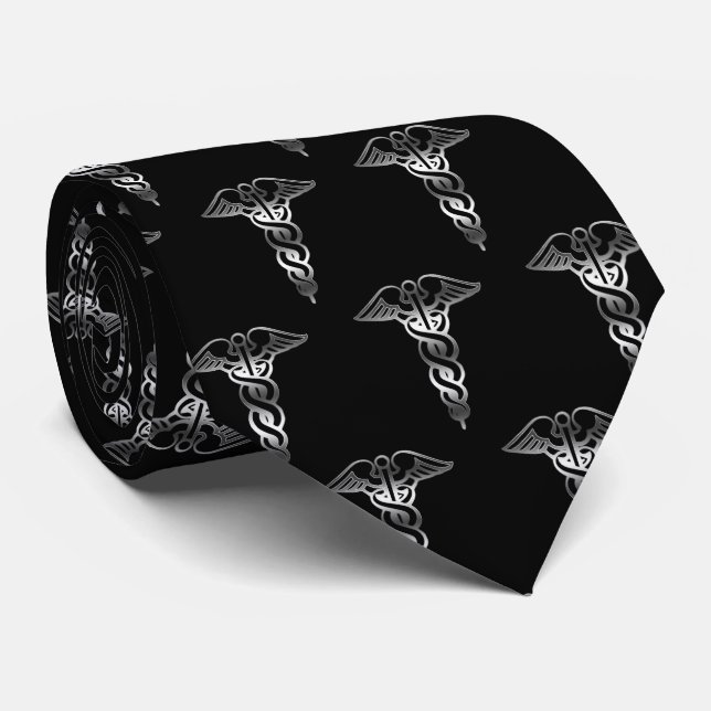 Cravate Simple classe élégant Silver Caduceus Médicale (Roulé)