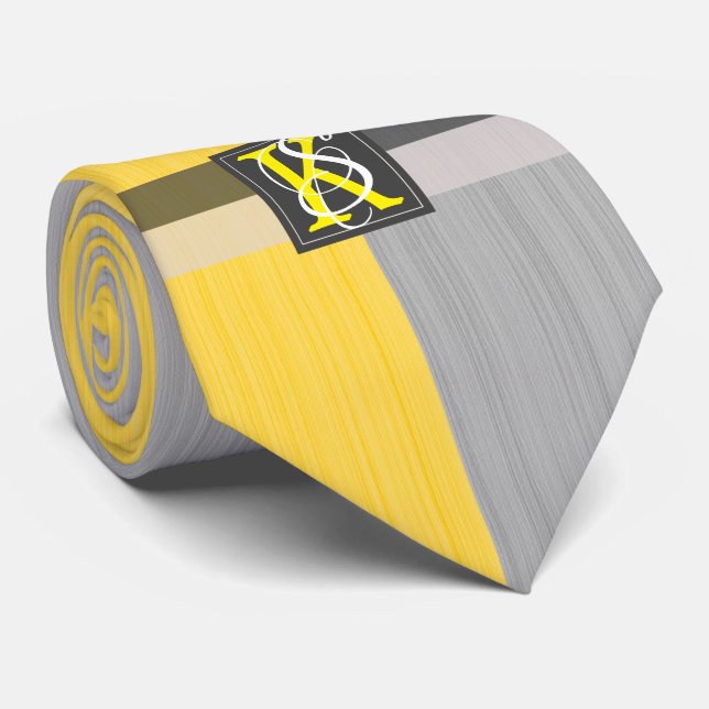 Cravate Simple deux tons jaune et gris Initiales Monogramm (Roulé)