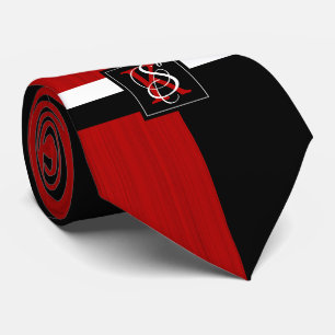 Cravate Simple deux tons Noir et Rouge Initiales Monogramm