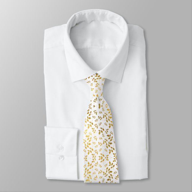 Cravate Simple Feuille d'or Botanique moderne (Attaché)