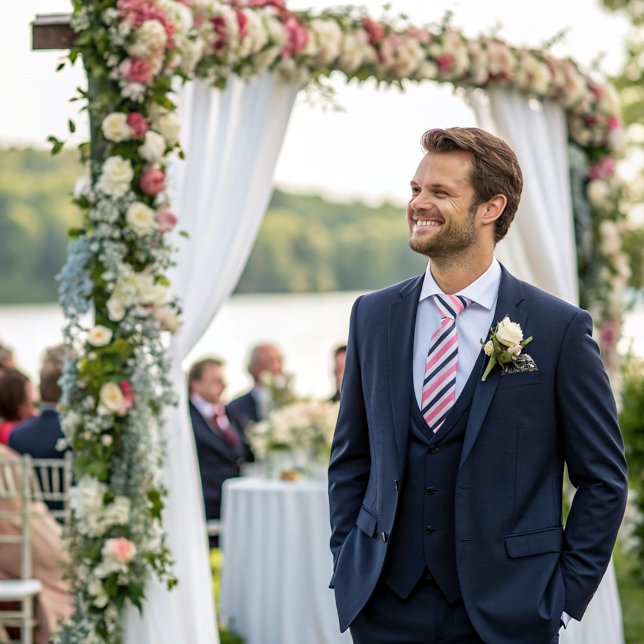 Cravate Simple Forme Minimale Bleu Rose Bleu Blancs (Créateur téléchargé)