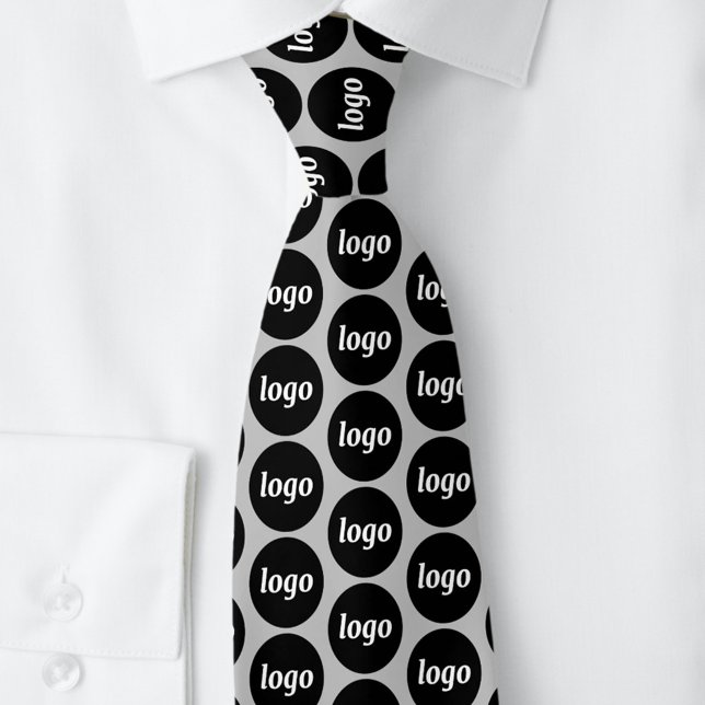 Cravate Simple Logo Entreprise Gris Argent (Logo pattern custom silver gray business promotional neck tie)