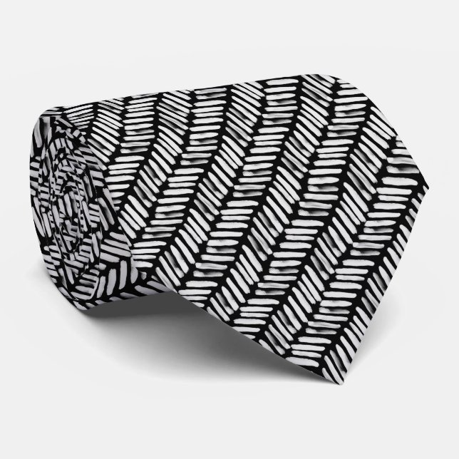 Cravate Simple rayures abstraites noires grises et blanche (Roulé)