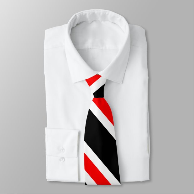 Cravate Simple Rouge Blanc et Noir Rayures Traditionnelles (Attaché)