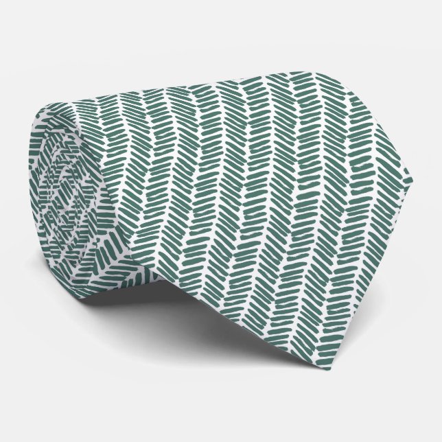 Cravate Simple White Sage Vert Gris Chevron Abstrait (Roulé)