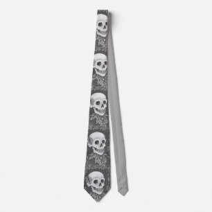 CRAVATE SKELETON PORTRAIT, SKULL, AUTUMN LEAVES NECK TIE