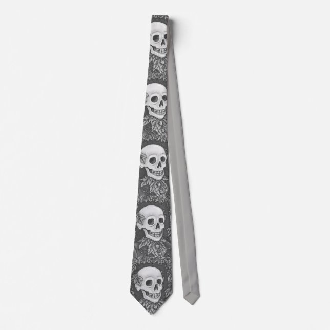CRAVATE SKELETON PORTRAIT, SKULL, AUTUMN LEAVES NECK TIE (Devant)
