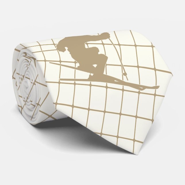 Cravate Ski de neige sur Tan Check Necktie (Roulé)