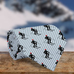 Cravate Skier - Male Ski Snowsport Theme - Striped Novelty<br><div class="desc">Fun skiing themed action guy meets timeless diagonal stripes in this tie design. Taking snowsports fans from piste to boardroom with a combination of the skier against the striped background. The silhouette shows a figure on skis with poles, wearing a red winter hat, and is in a downhill pose. You...</div>