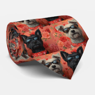 Cravate Skye Terrier avec Coeur Roses Saint-Valentin