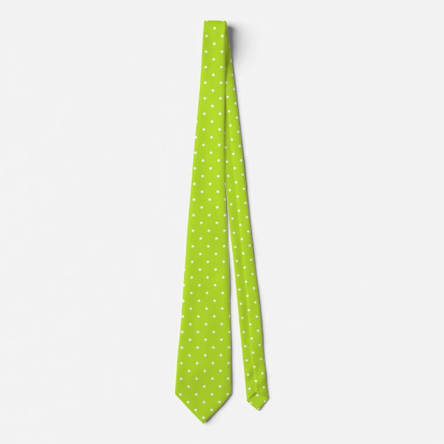 Cravate Small White Polka Dots on Neon Lime Green Neck Tie (Devant)