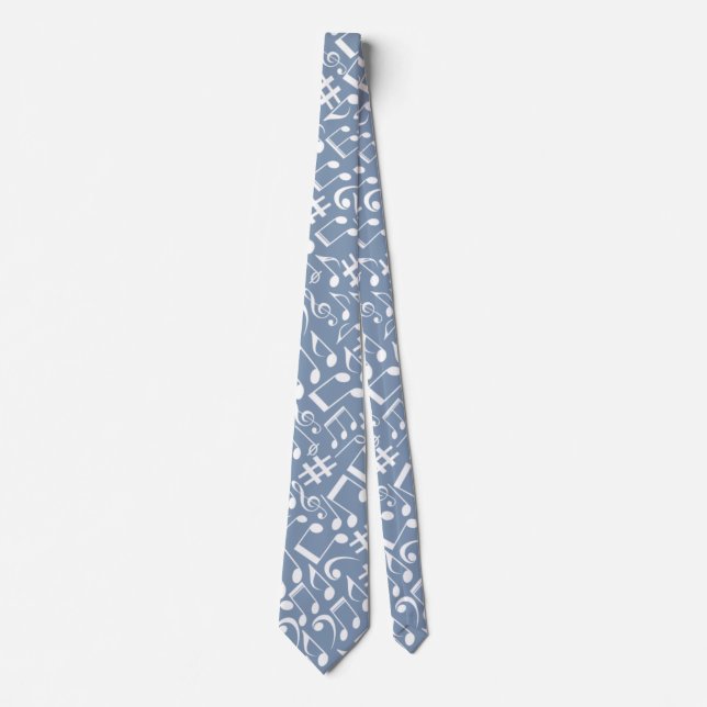 Cravate Smokey Blue avec des notes de musique dansantes (Devant)
