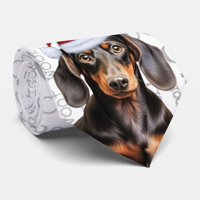 Cravate Smooth Coat Dachshund Woof Christmas Dog Lover (Roulé)