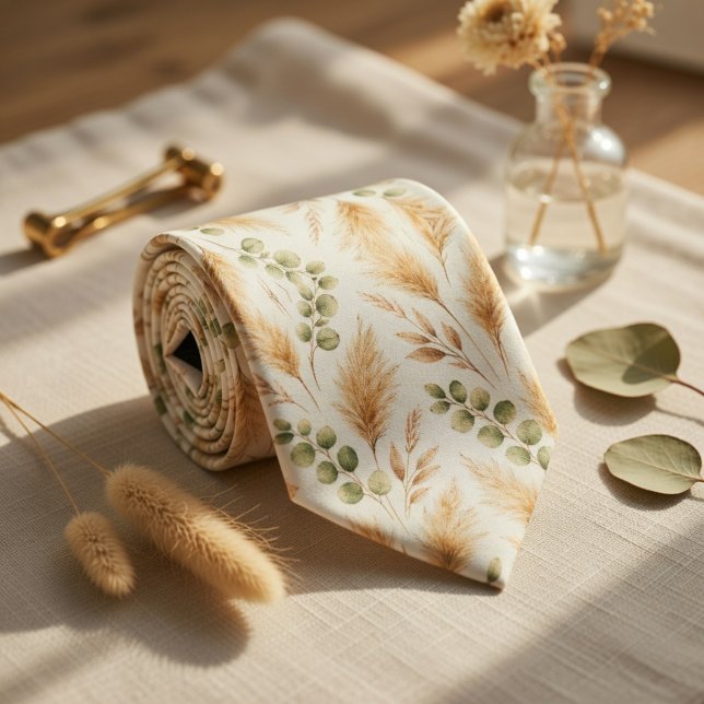 Cravate Soft Beige Delicate Ivy & Floral Motifs  (Créateur téléchargé)