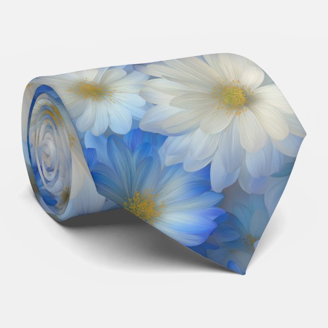 Cravate Soft Blue White Daisy Pattern (Roulé)