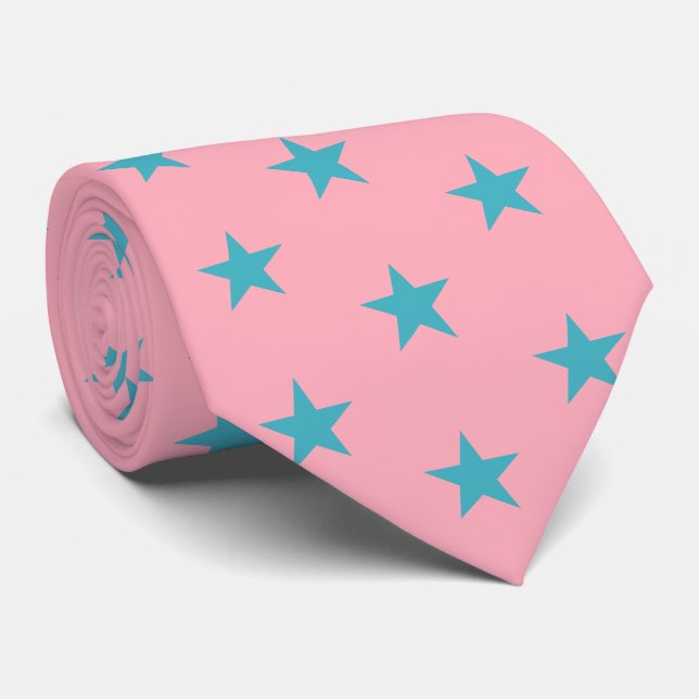 Cravate Soie de Jockey Préparée Rose Bleu Vert Étoiles Der (Roulé)