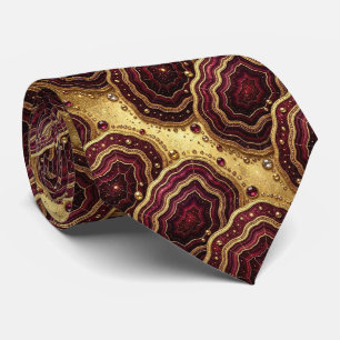 Cravate Soie fausse de luxe Col Burgundy + Gold Geode