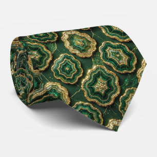 Cravate Soie fausse de luxe Géode verte + or