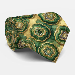 Cravate Soie fausse de luxe Géode verte + or