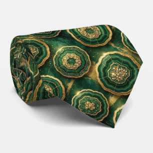 Cravate Soie fausse de luxe Géode verte + or
