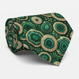 Cravate Soie fausse de luxe Géode verte + or