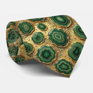 Cravate Soie fausse de luxe Géode verte + or