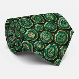Cravate Soie fausse de luxe Géode verte + or