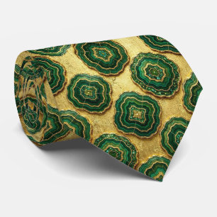 Cravate Soie fausse de luxe Géode verte + or