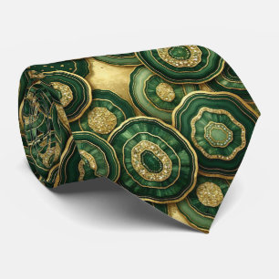 Cravate Soie fausse de luxe Géode verte + or
