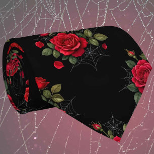Cravate Soie fausse gothique Roses et toiles d'araignée