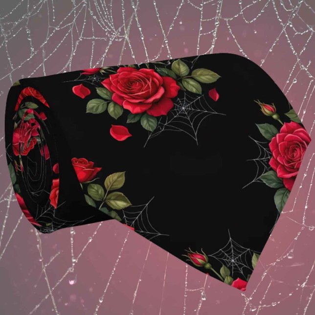 Cravate Soie fausse gothique | Roses et toiles d'araignée  (Créateur téléchargé)