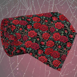 Cravate Soie fausse gothique Roses et toiles d'araignée