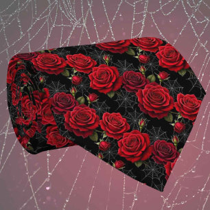 Cravate Soie fausse gothique Roses et toiles d'araignée
