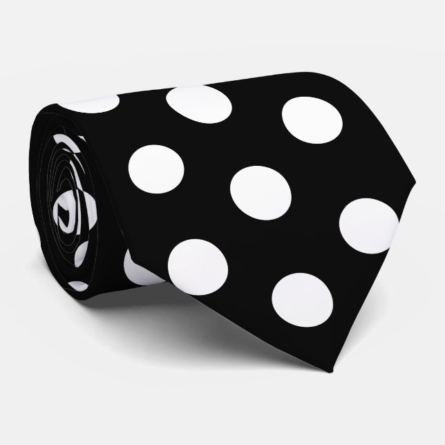 Cravate Soies de course noir et blanc à pois pour le jour  (Roulé)