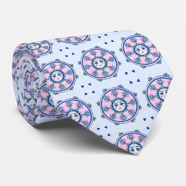 Cravate Soleil et palmiers entourant (Roulé)