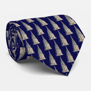 Cravate Sommet du Chrysler Building NYC B&W Fond Navy Blu