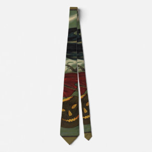 Cravate Sorcière de Halloween vintage chevauchant un balai