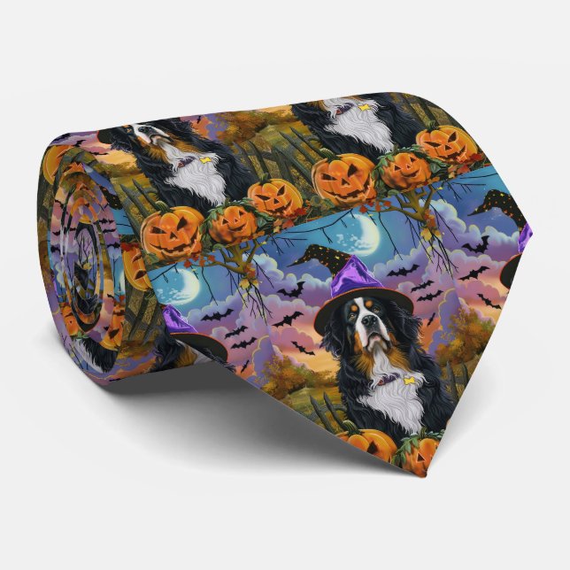 Cravate Sorcière d'Halloween citrouille montagne bernese e (Roulé)