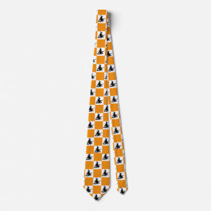 Cravate Sorcières noires orange et blanc à carreaux