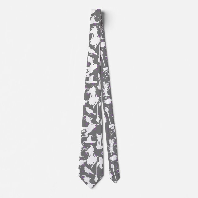 Cravate Sorcières volantes motif.Blanc D Grey BG (Devant)