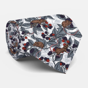 Cravate Souris et mûres sur blanc