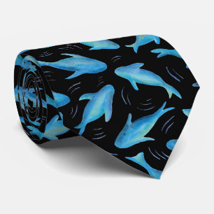 Cravate Sous la mer bleu Motif de requin noir