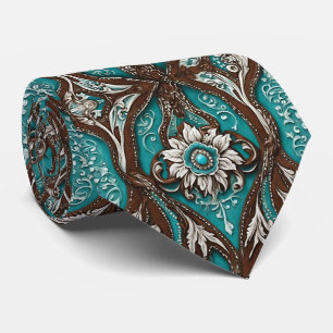 Cravate Southern Cowboy Brown Turquoise Western Country
