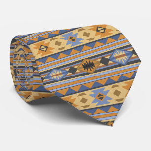 Cravate Southwest Design Gold Blue Grey Tribal Motif