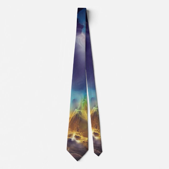 Cravate Space Nebula bleu jaune Alcool art (Devant)