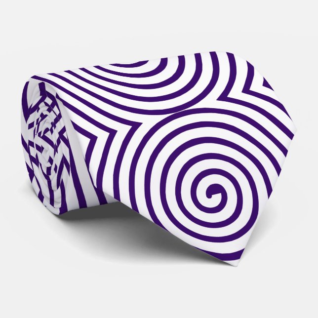 Cravate Spiral Pattern - White with Deep Purple (Roulé)