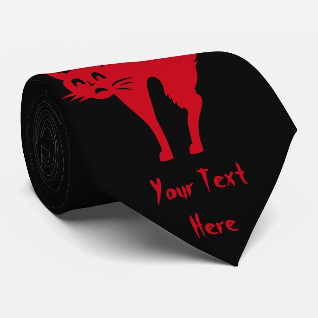 Cravate spooky blood red cat halloween fun design (Roulé)