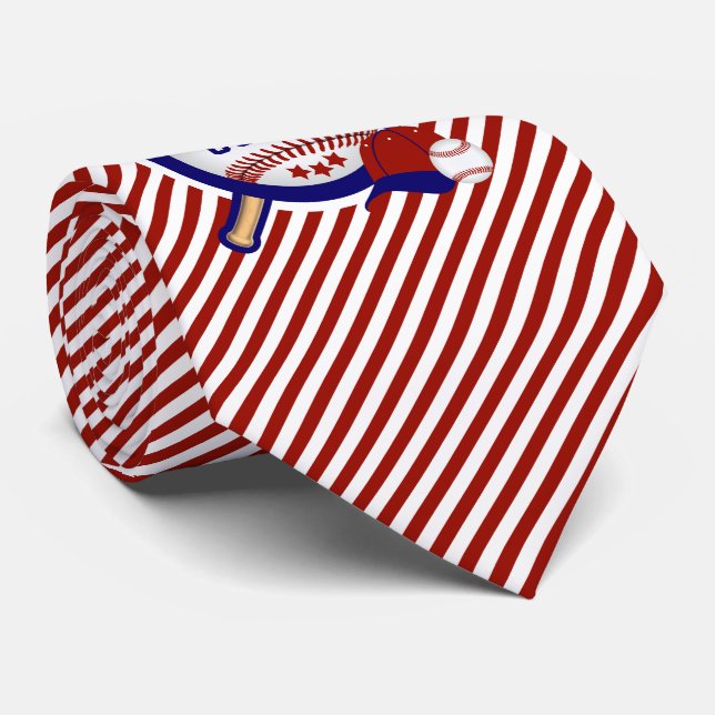 Cravate Sport de baseball en bandes rouge foncé et blanc (Roulé)